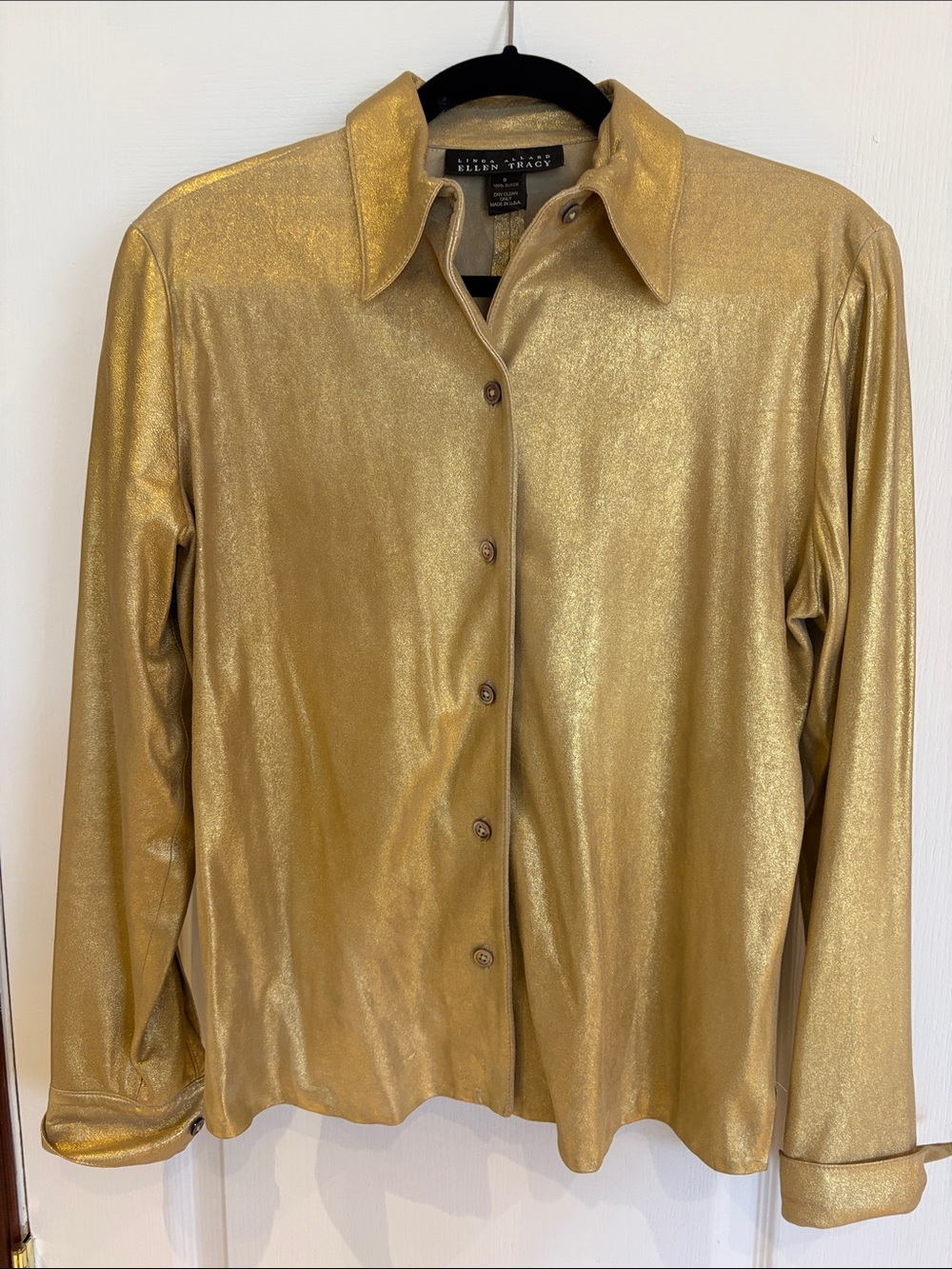Ellen Tracy Gold Metallic Suede Long-Sleeve Shirt